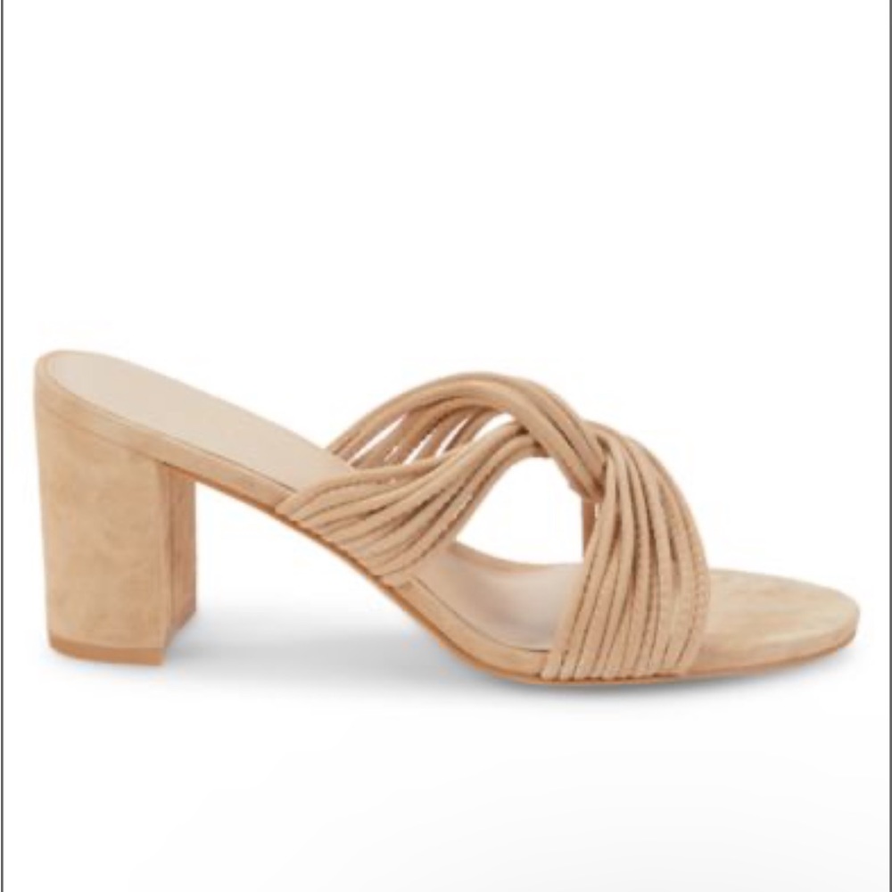 STUART WEITZMAN
Twist Block Heel Suede Sandals Golden Beige size 6.5